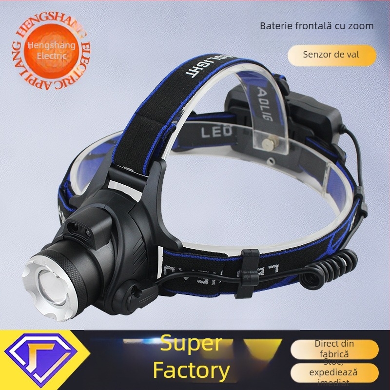 Lampa frontală LED cu zoom telescopic, model V9, încărcabilă, întrerupător cu senzor de inducție, impermeabilă