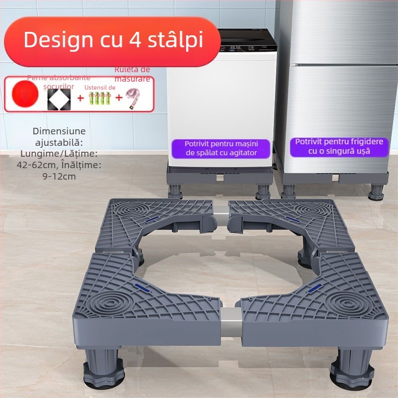 Bază pentru mașina de spălat; anti-derapantă, reglabilă, mobilă; fără montaj; material plastic, 3 straturi
