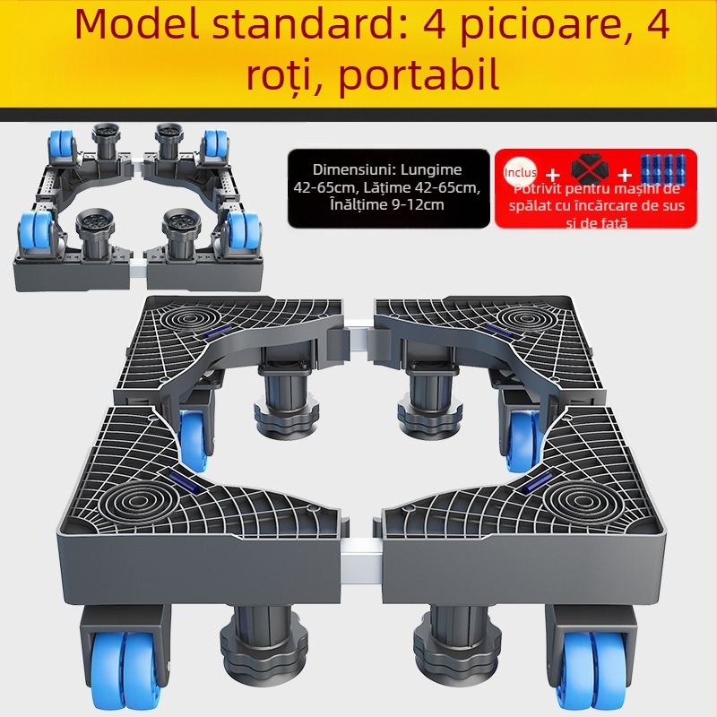 Bază pentru mașina de spălat; anti-derapantă, reglabilă, mobilă; fără montaj; material plastic, 3 straturi