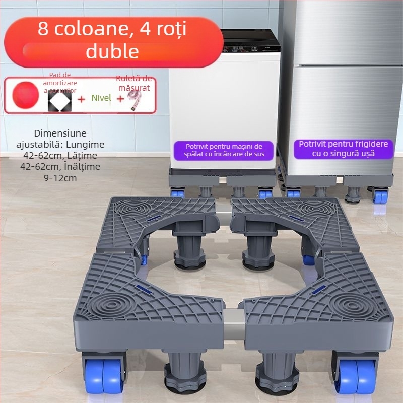 Bază pentru mașina de spălat; anti-derapantă, reglabilă, mobilă; fără montaj; material plastic, 3 straturi