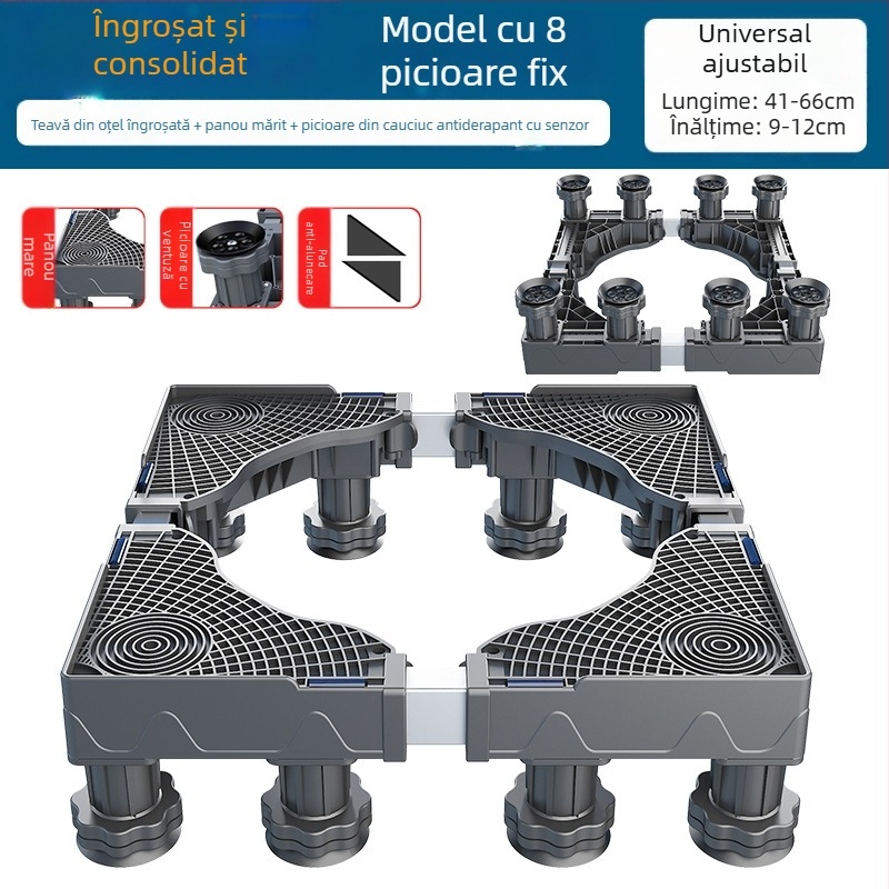Bază pentru mașina de spălat; anti-derapantă, reglabilă, mobilă; fără montaj; material plastic, 3 straturi