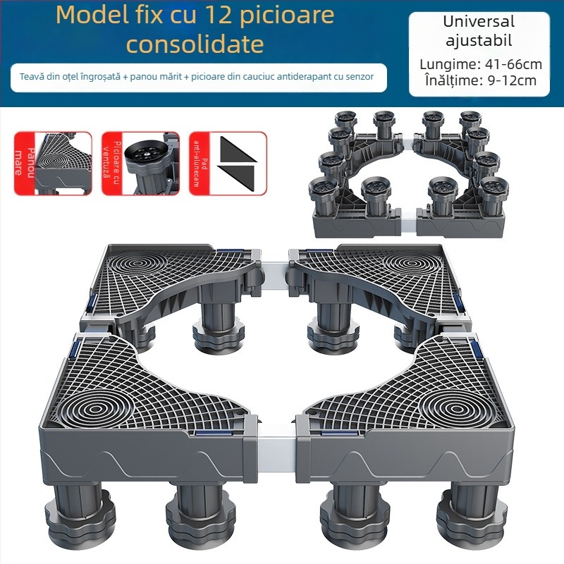 Bază pentru mașina de spălat; anti-derapantă, reglabilă, mobilă; fără montaj; material plastic, 3 straturi
