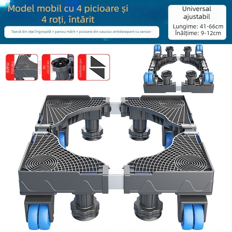 Bază pentru mașina de spălat; anti-derapantă, reglabilă, mobilă; fără montaj; material plastic, 3 straturi