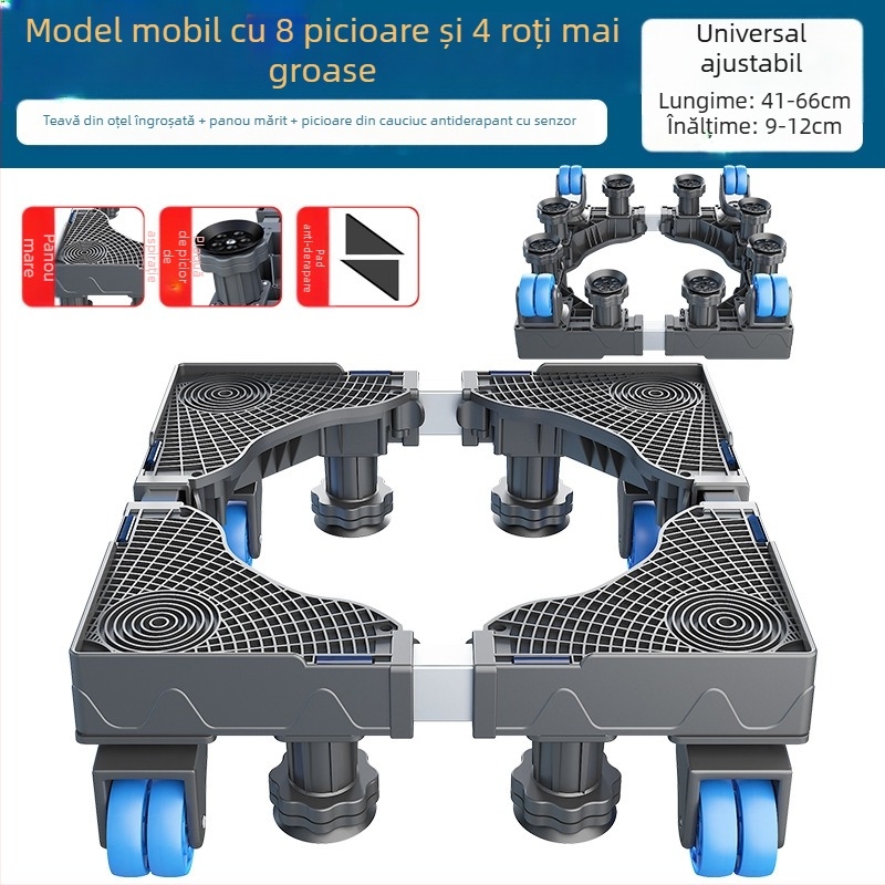 Bază pentru mașina de spălat; anti-derapantă, reglabilă, mobilă; fără montaj; material plastic, 3 straturi