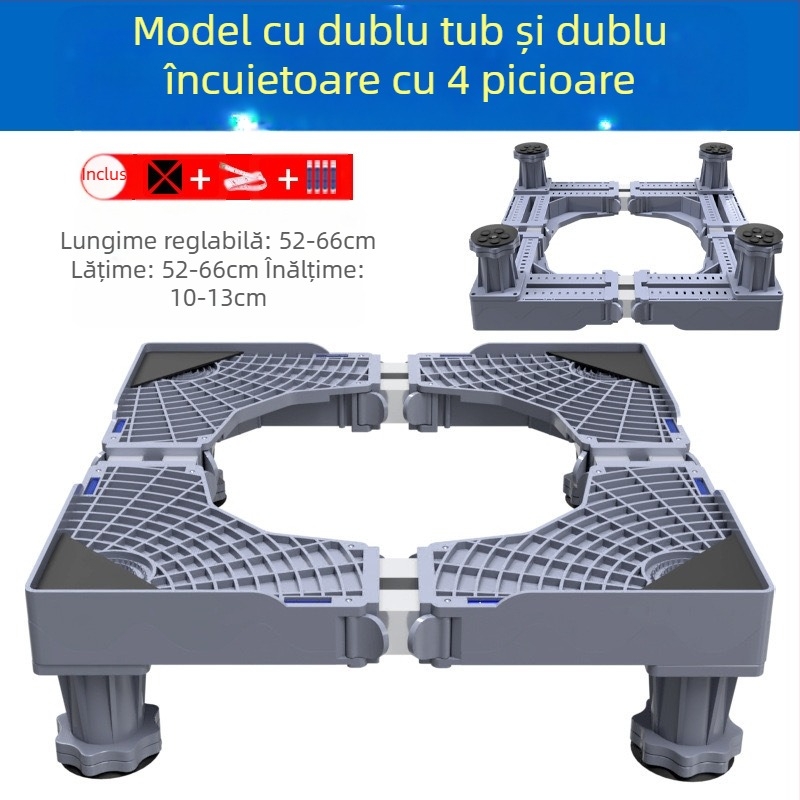 Bază pentru mașina de spălat; anti-derapantă, reglabilă, mobilă; fără montaj; material plastic, 3 straturi