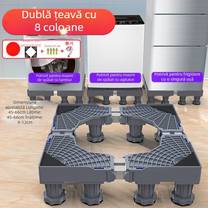 Bază pentru mașina de spălat; anti-derapantă, reglabilă, mobilă; fără montaj; material plastic, 3 straturi