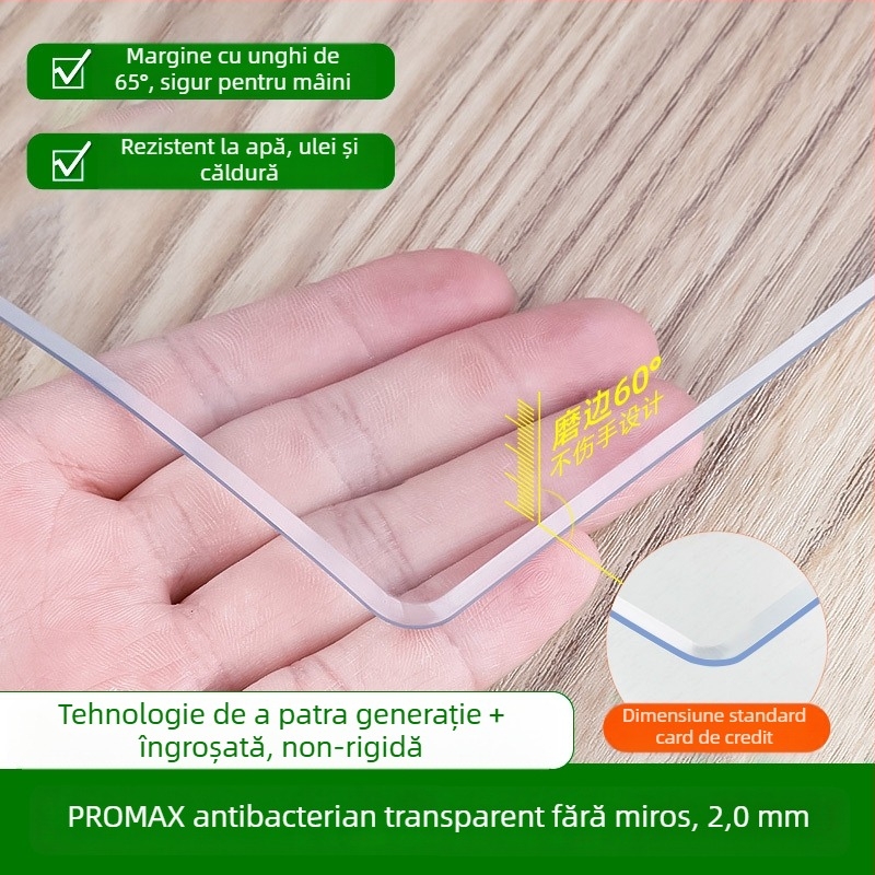 Covoraș dreptunghiular din PVC transparent cu finisaj mat – impermeabil, rezistent la praf și la ulei, la temperaturi înalte și zgârieturi