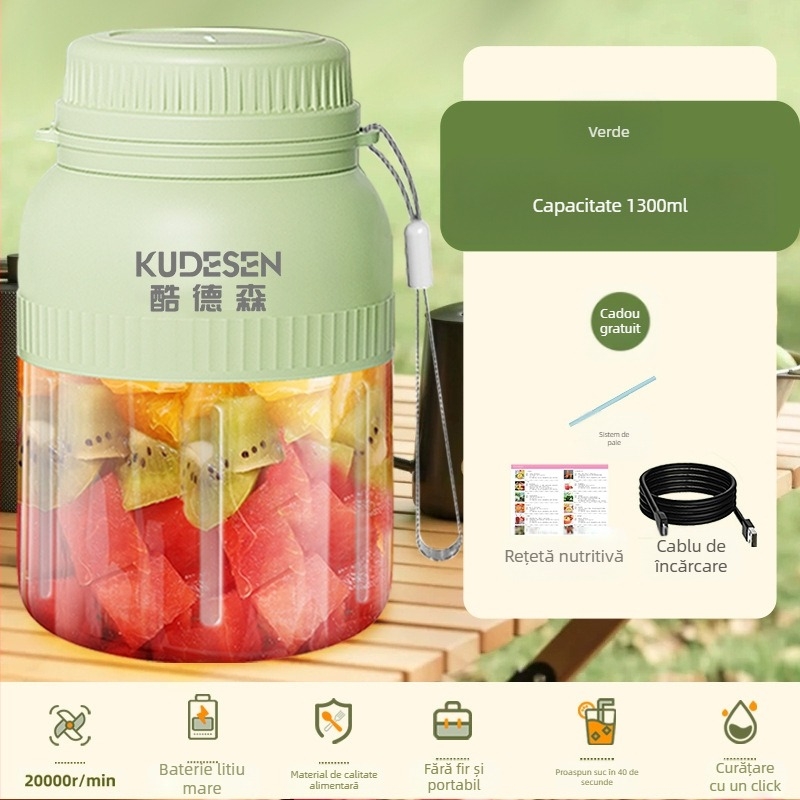 Storcător portabil de fructe și legume, capacitate 601–800 ml, 200 W, viteză 20001–22000 rpm, cinci sau mai multe lame, baterie încorporată