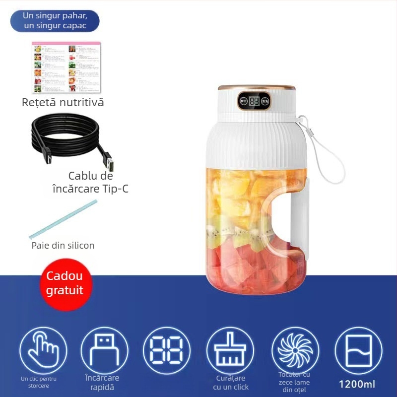 Storcător portabil de fructe și legume, capacitate 601–800 ml, 200 W, viteză 20001–22000 rpm, cinci sau mai multe lame, baterie încorporată