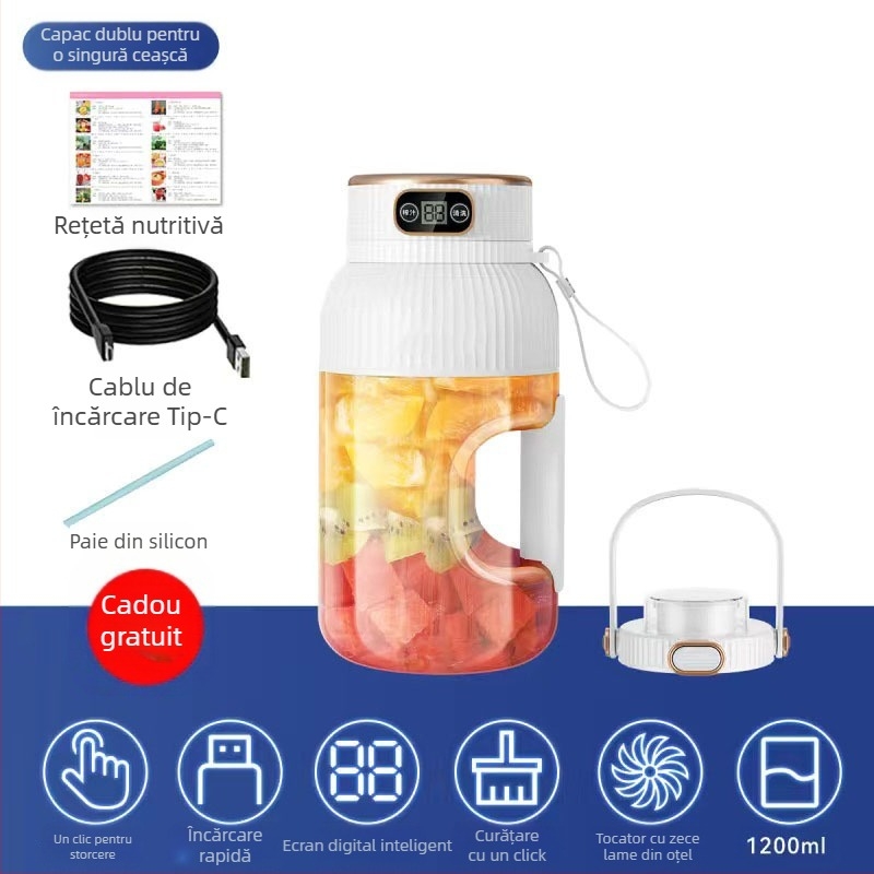 Storcător portabil de fructe și legume, capacitate 601–800 ml, 200 W, viteză 20001–22000 rpm, cinci sau mai multe lame, baterie încorporată