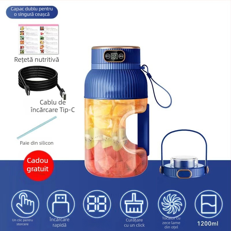 Storcător portabil de fructe și legume, capacitate 601–800 ml, 200 W, viteză 20001–22000 rpm, cinci sau mai multe lame, baterie încorporată