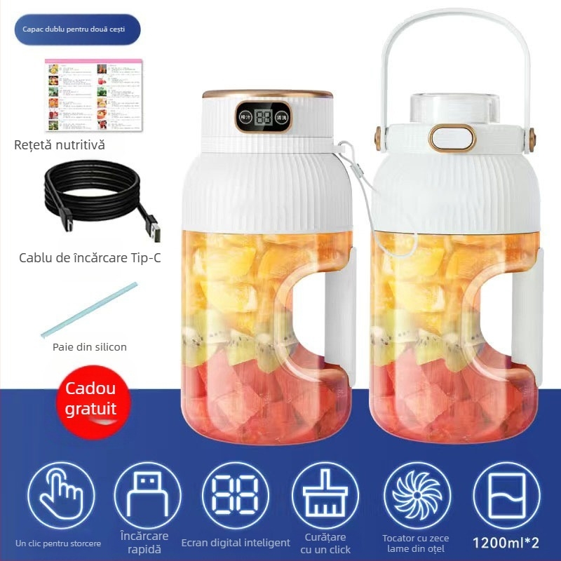 Storcător portabil de fructe și legume, capacitate 601–800 ml, 200 W, viteză 20001–22000 rpm, cinci sau mai multe lame, baterie încorporată