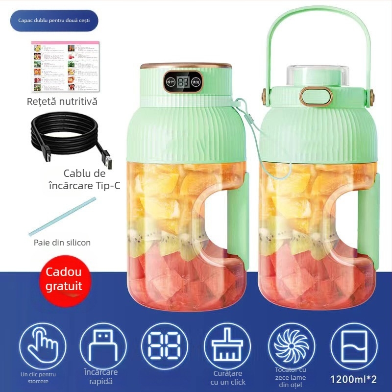 Storcător portabil de fructe și legume, capacitate 601–800 ml, 200 W, viteză 20001–22000 rpm, cinci sau mai multe lame, baterie încorporată