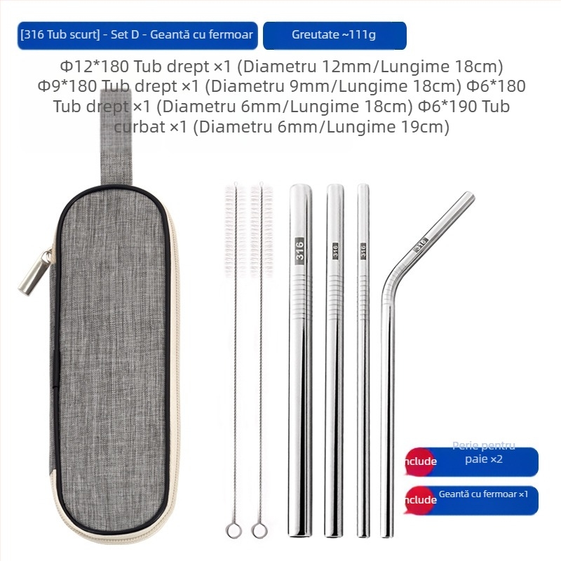 Paie din oțel inoxidabil 316, drept, portabilă pentru uz casnic cu lapte, cafea sau terci