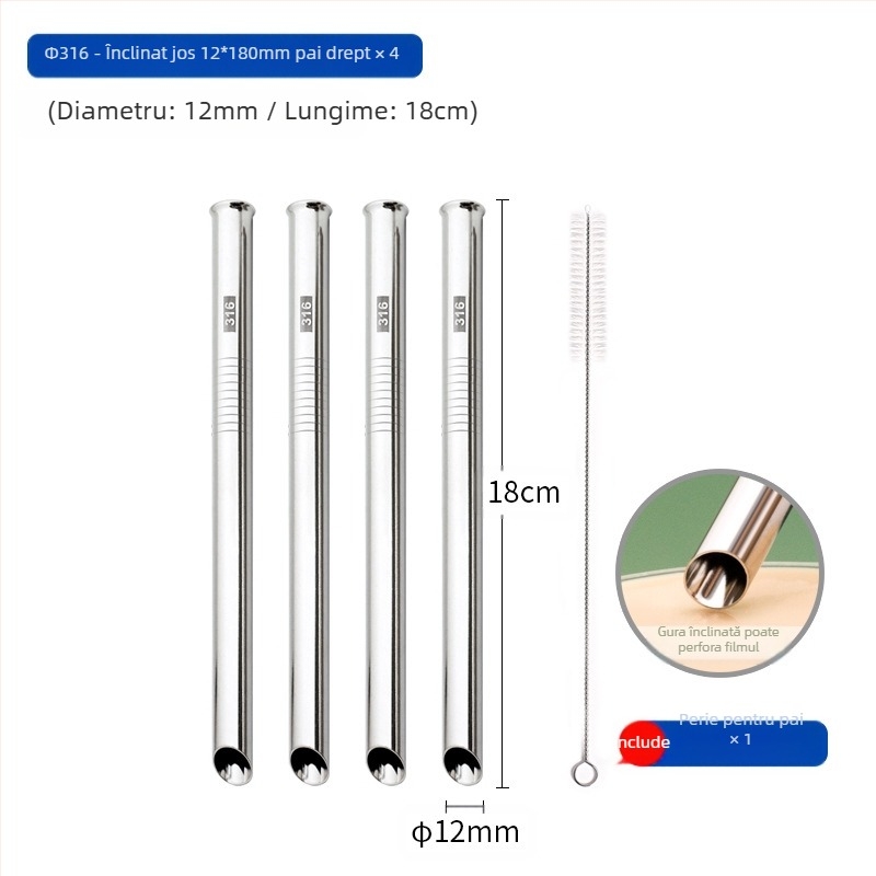 Paie din oțel inoxidabil 316, drept, portabilă pentru uz casnic cu lapte, cafea sau terci