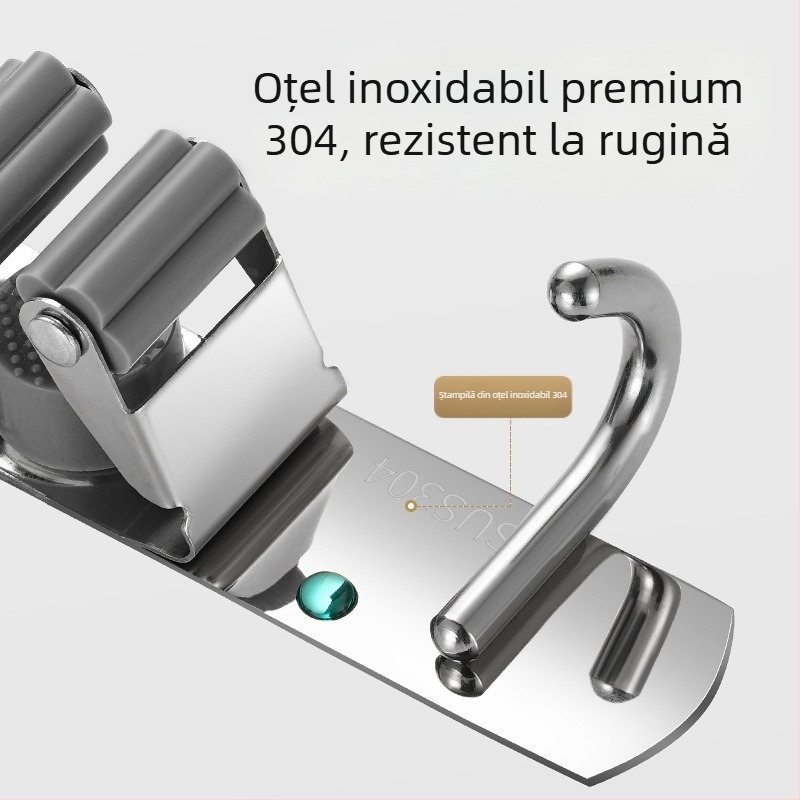 Dărcător mop din oțel inoxidabil 304 și cârlig multi-uz, organizator baie, CE UE certificat, finisaj polizat, Yong Qi, 0,5 kg, Certificat CCI20070040CER