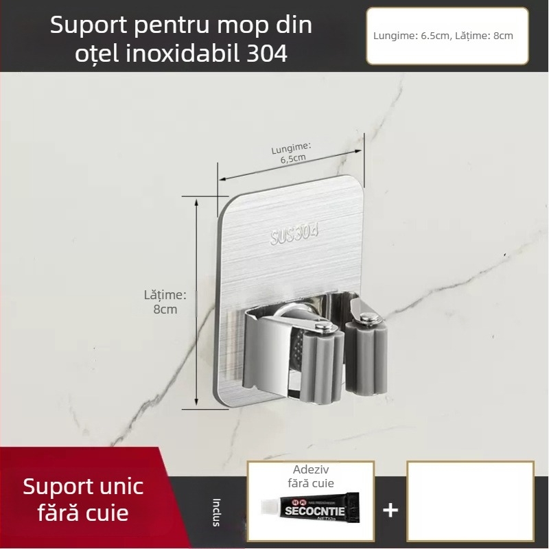 Dărcător mop din oțel inoxidabil 304 și cârlig multi-uz, organizator baie, CE UE certificat, finisaj polizat, Yong Qi, 0,5 kg, Certificat CCI20070040CER