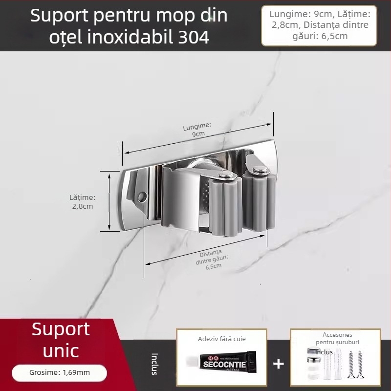 Dărcător mop din oțel inoxidabil 304 și cârlig multi-uz, organizator baie, CE UE certificat, finisaj polizat, Yong Qi, 0,5 kg, Certificat CCI20070040CER