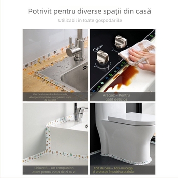 Bandă de perete autoadeziv impermeabilă pentru bucătărie și baie, anti mucegai, bandă de etanșare pentru rosturi, design plat, 1 bucată