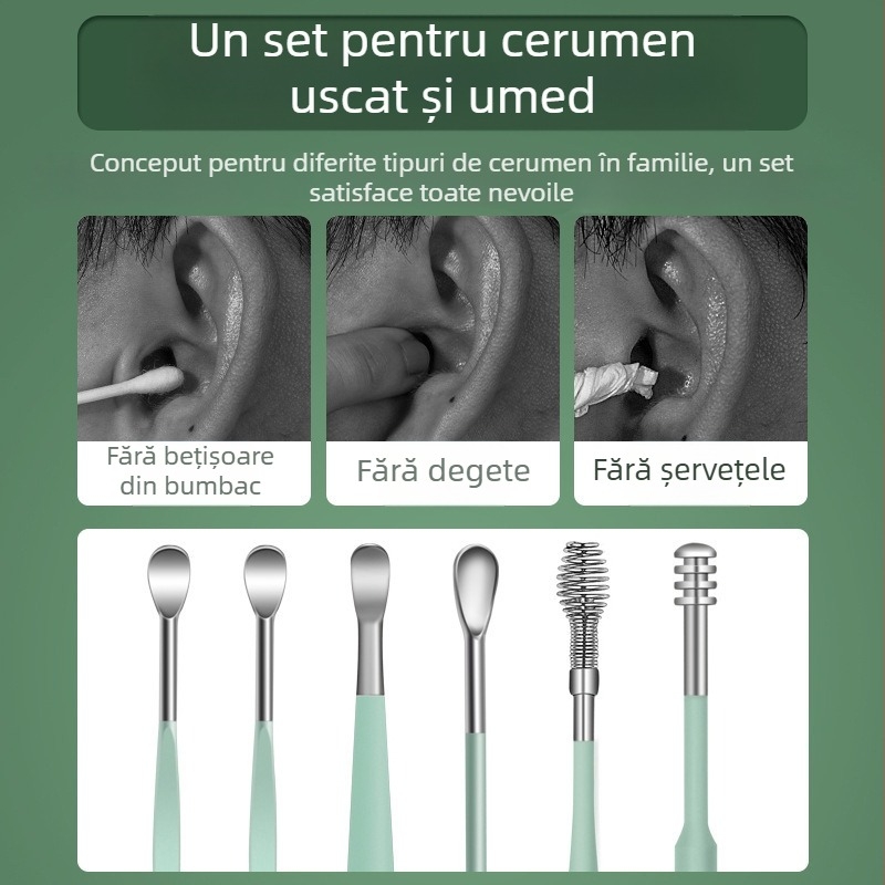 Set de linguri pentru urechi, design spiral portabil; material: oțel carbon; marcă: Other; pentru copii și adulți