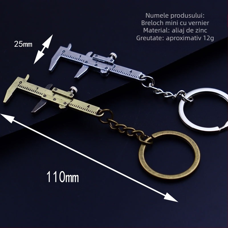 Mini caliper metal pentru chei, cu șurub reglabil, design modern minimalist, ambalaj individual.