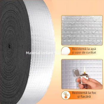 Bandă izolatoare autoadezivă din folie de aluminiu pentru conducte, utilizare în exterior în timpul iernii; substrat: cauciuc butilic; serie: izolație termică, ignifugă și impermeabilă; sistem de adeziv: bază de cauciuc; aplicație: reparații conducte