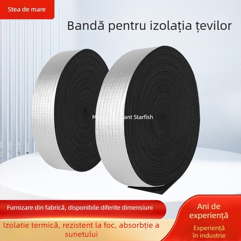 Bandă izolatoare autoadezivă din folie de aluminiu pentru conducte, utilizare în exterior în timpul iernii; substrat: cauciuc butilic; serie: izolație termică, ignifugă și impermeabilă; sistem de adeziv: bază de cauciuc; aplicație: reparații conducte