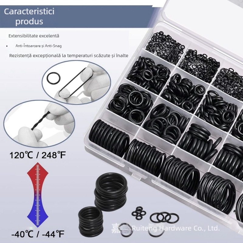Inel O din cauciuc nitril, rezistență la temperaturi înalte, uzură, presiune ridicată, ozon, pachet de 360 buc.