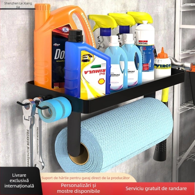 LXJ suport de hârtie igienică montat pe perete și raft de depozitare a uneltelor cu cârlige, formă dreptunghiulară, oțel carbon, finisaj pulverizat, stil modern minimalist