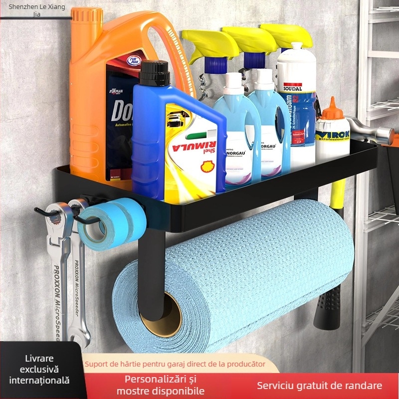 LXJ suport de hârtie igienică montat pe perete și raft de depozitare a uneltelor cu cârlige, formă dreptunghiulară, oțel carbon, finisaj pulverizat, stil modern minimalist
