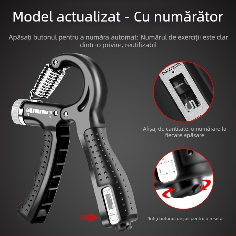 Antrenor de prindere pentru mână și degete, cu rezistență reglabilă a încheieturii, set cu contor pentru recuperarea degetelor