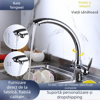 Robinet de bucătărie cu articulație rotativă pentru chiuvetă, apă potabilă directă — corp din cupru, cartuș ceramic, 0–90°C, model 662-2, conectori M10x1