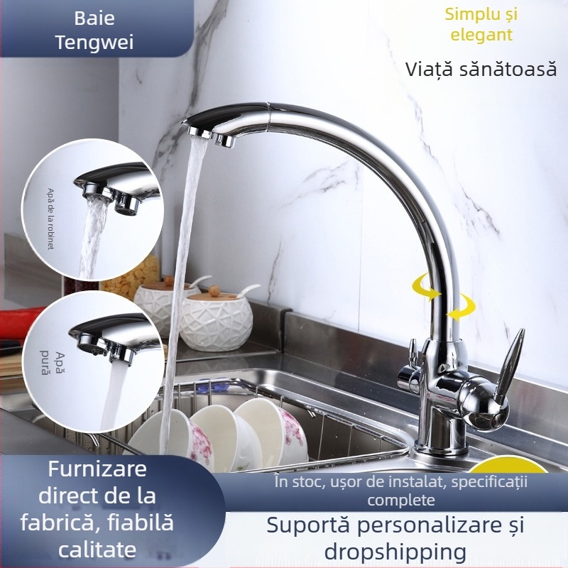 Robinet de bucătărie cu articulație rotativă pentru chiuvetă, apă potabilă directă — corp din cupru, cartuș ceramic, 0–90°C, model 662-2, conectori M10x1