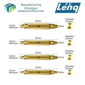 Extractor pentru șuruburi rupte, cu cap dublu, în set de accesorii pentru unelte, greutate 0,08 kg, cantitate minimă de ambalare 4