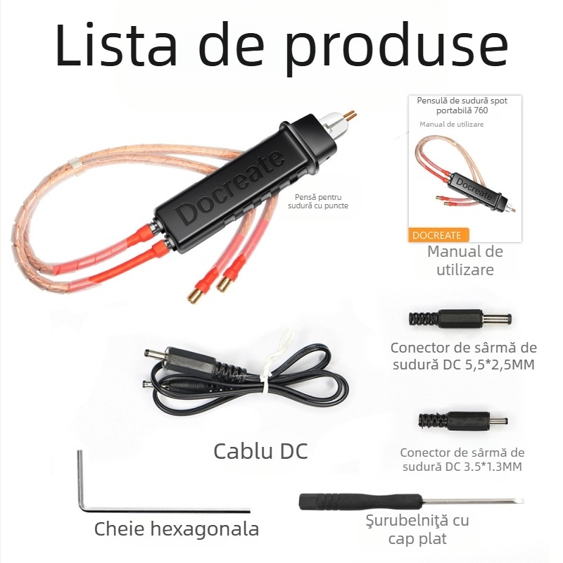 Docreate stilou de sudură cu puncte integrat pentru bateriile EV DIY 18650 – portabil, manual, înaltă putere