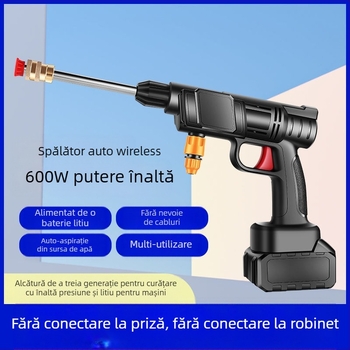 Set pistol apă fără fir pentru spălarea mașinii, pistol de apă portabil electric, cap din cupru, presiune 10 kg, 2 moduri de pulverizare