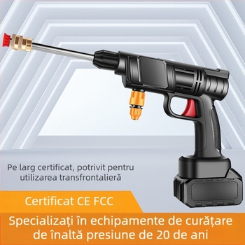 Set pistol apă fără fir pentru spălarea mașinii, pistol de apă portabil electric, cap din cupru, presiune 10 kg, 2 moduri de pulverizare