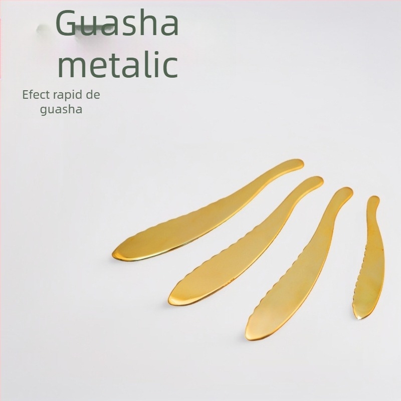 Placă de gua sha din alamă pentru masajul meridianelor – instrument de zgâriere multifuncțional, dimensiuni 19.5 × 3.5 × 0.3 cm