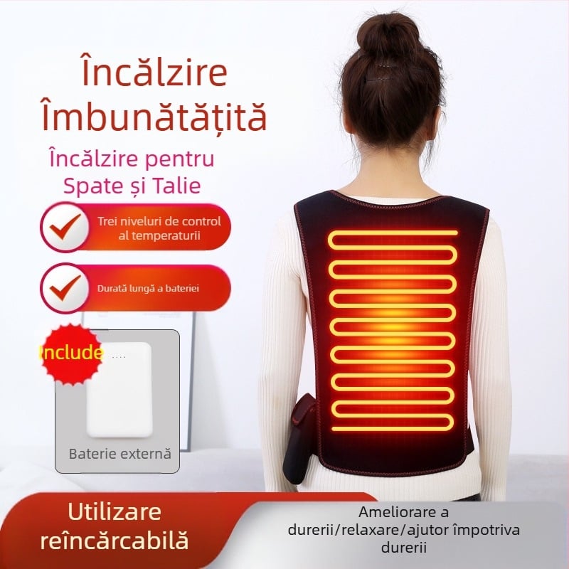Dispozitiv de îngrijire a taliei și a spatelui, încălzire cu infraroșu, control al temperaturii, temporizator, 3 trepte de control, 10W, 5V, 55–65°C
