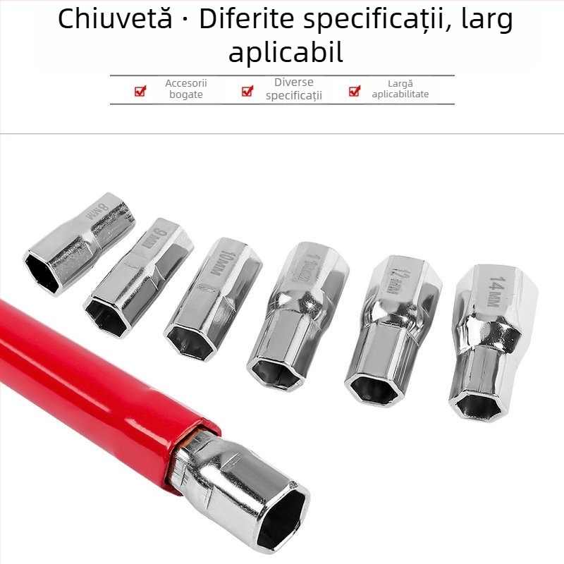 Set chei socket pentru chiuveta de baie – Cheie pentru demontarea robineilor și conductelor, Model: Bathroom Sink Socket Wrench Set; Utilizare: cheie specială pentru chiuvetă; Greutate netă: 16; Dimensiuni: 8–28