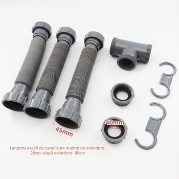 Conduct de scurgere pentru chiuvetă - flexibil, detașabil, drenaj în stil britanic, plastic, modelul 241029-08, stil modern minimalist, personalizare disponibilă