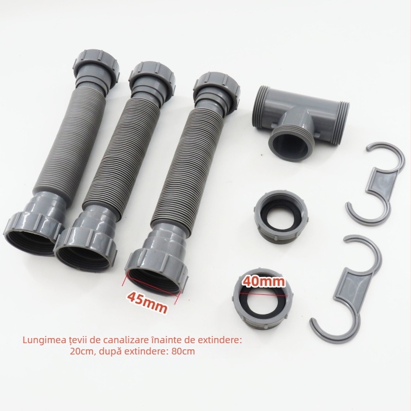 Conduct de scurgere pentru chiuvetă - flexibil, detașabil, drenaj în stil britanic, plastic, modelul 241029-08, stil modern minimalist, personalizare disponibilă