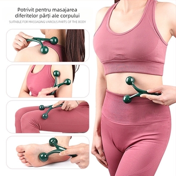 Rolă de masaj cu trei mingi pentru față și corp — masaj cu acupresură, material PS, greutate 71 g