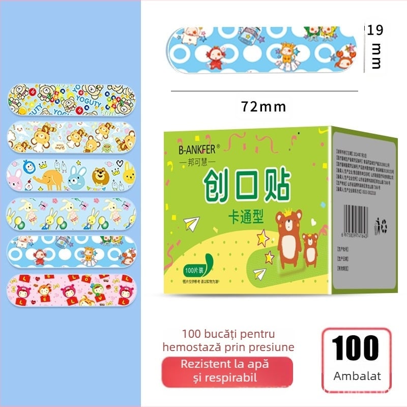 Phaeton Bandaj adeziv cu design Cartoon, impermeabil și respirabil, plasture hemostatic pentru picior, 100 bucăți