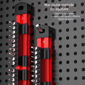 Bandă din aluminiu pentru depozitarea bitilor, cu mâner hexagonal în formă de floare și suport pentru bit