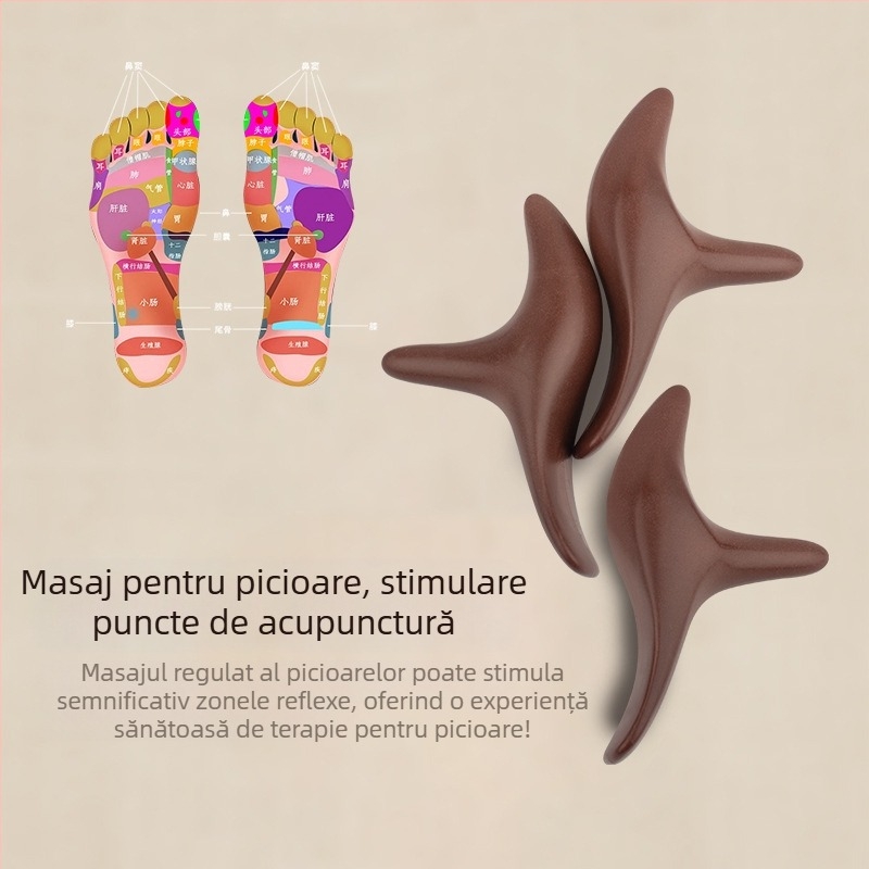 Masajer meridian în formă de corn de taur, perie manuală pentru puncte de acupunctură și masajul tălpii