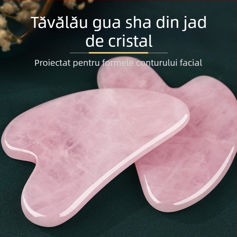 Placă gua sha din jad pentru față, formă inimă semicerc, pentru îngrijire facială, posibil logo, ambalaj 1 buc