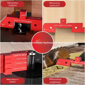 Set de măsurare unghi-înălțime pentru ferăstrău de masă – 7–14 piese, afișaj digital, precizie înaltă