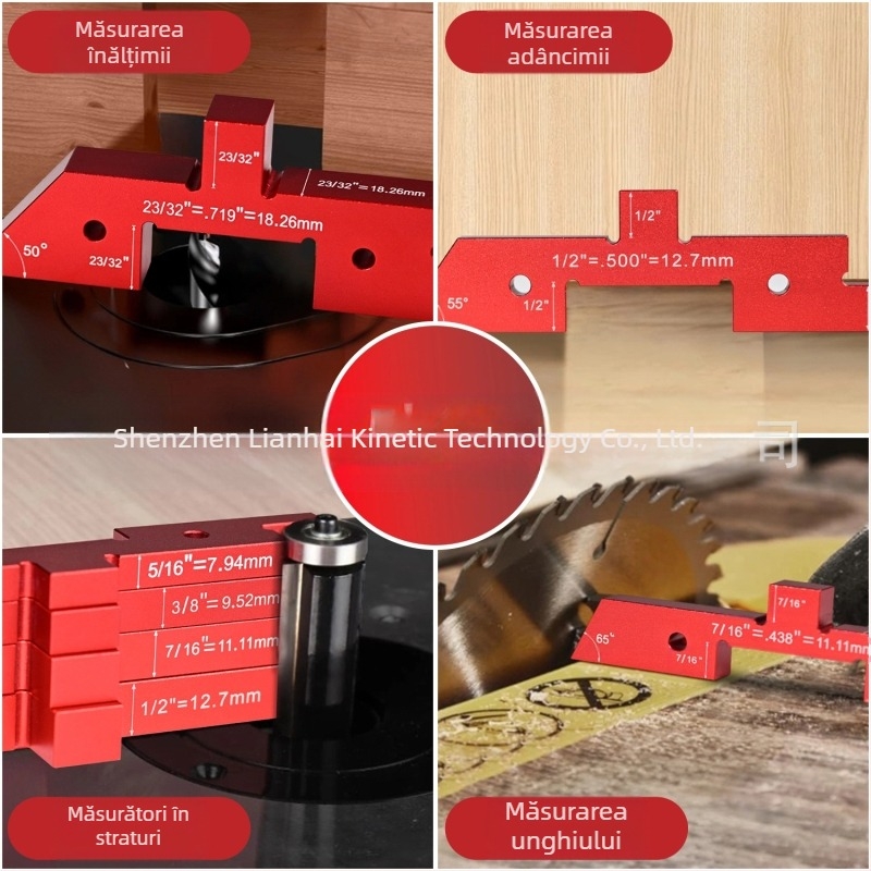 Set de măsurare unghi-înălțime pentru ferăstrău de masă – 7–14 piese, afișaj digital, precizie înaltă
