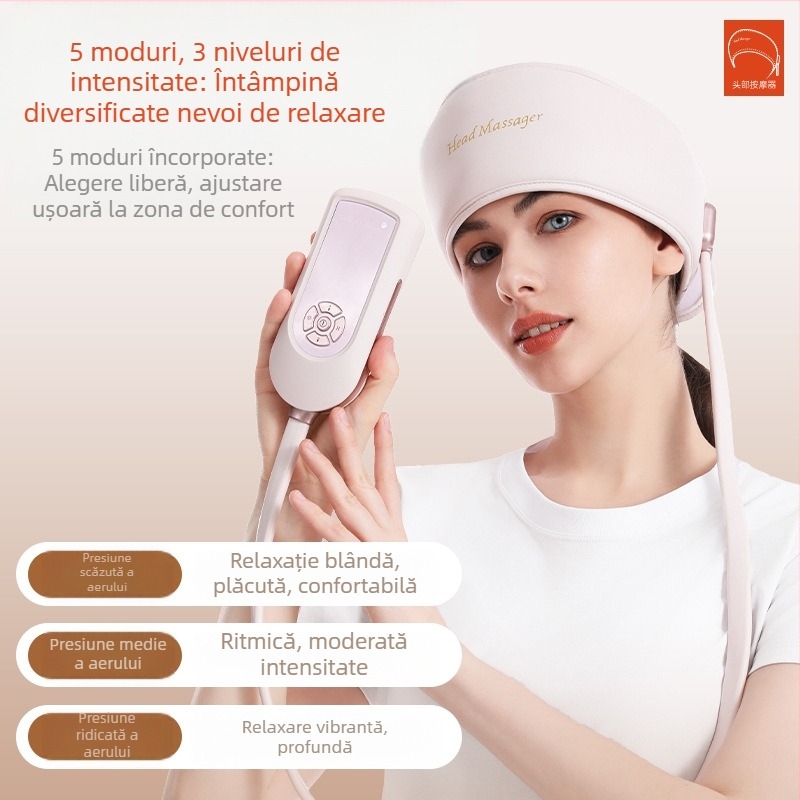 Masajor pentru cap T-365, alimentare pe baterie, control prin buton, 3 trepte, masaj cap/air bag